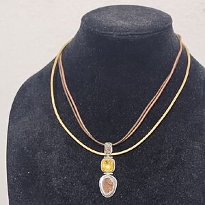 Silver Double-Strand Necklace with Geometric Pendant